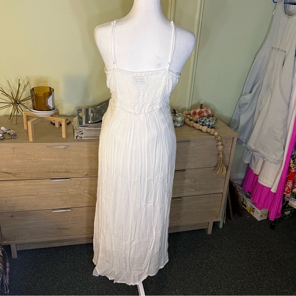 URBAN OUTFITTERS White Tie-Front Spaghetti Strap Midi High-Waist Slip Dress Sz L - Picture 11 of 16